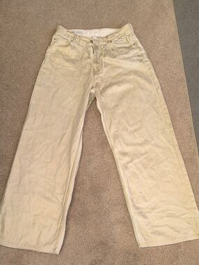 Zara Gold Metallic High Rise Wide Leg Jeans in Light Cream. Wide Leg. Shimmy 8